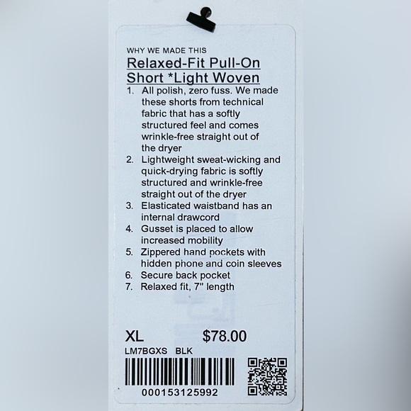 Lululemon- Relaxed-Fit Pull-On Short 7" Light Woven - Black - Picture 6 of 6